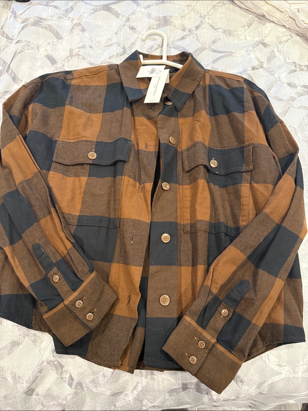 Women’s Brown & Black Plaid Button-Up Shirt